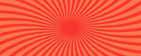 Retro red background with vintage circus sunburst. Psychedelic colorful swirl poster, abstract pattern in 70s carnival style. Hypnotic sunburst vector illustration.eps,10 © Isma