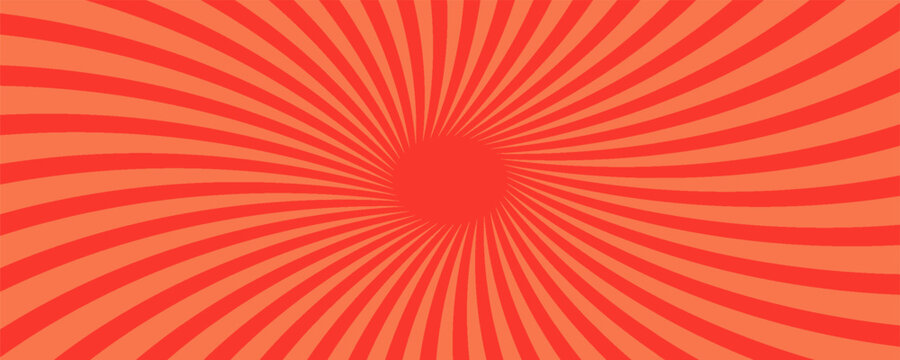 Retro red background with vintage circus sunburst. Psychedelic colorful swirl poster, abstract pattern in 70s carnival style. Hypnotic sunburst vector illustration.eps,10