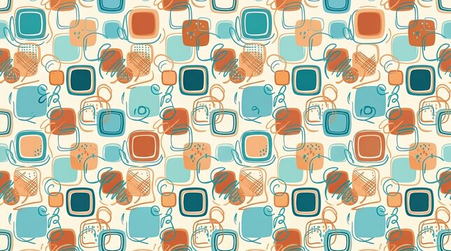 Seamless pattern Retro mid-century pattern, vintage geometric squares, seamless 1950s wallpaper design