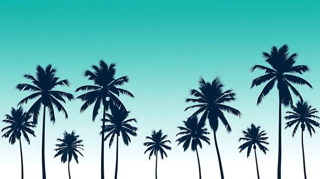 Silhouetted palm trees against blue gradient sky illustrative background