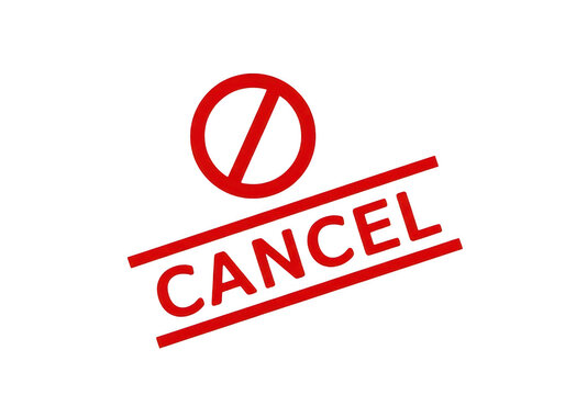 Red cancel stamp with bold white text over a transparent background