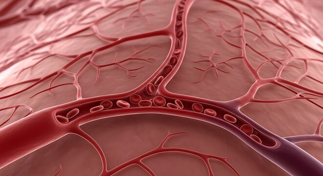 Blood vessels and capillaries network.