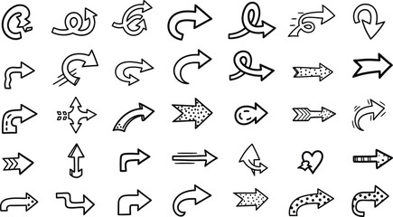 Naklejka premium Collection of hand drawn arrow icons diverse directions and styles for design projects