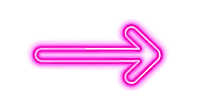 A vibrant neon pink arrow design with a glowing effect on a transparent background