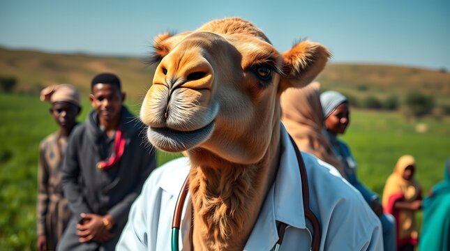 Cute brown llama head close up isolated on white background
