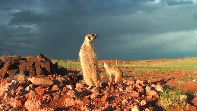 free living meerkat or suricate standing on lookout looking around 13.3