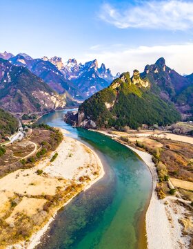 Majestic River Valley Landscape in Chinas Henan Province.