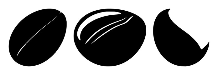 Fototapeta premium Fair trade coffee bean icon set with solid black silhouette on white background featuring icon, coffee bean, fair trade symbol with minimal line art and flat color