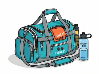 Fototapeta premium Sporty Duffle Bag with Fitness Accessories and Water Bottle for Active Lifestyle and Workouts