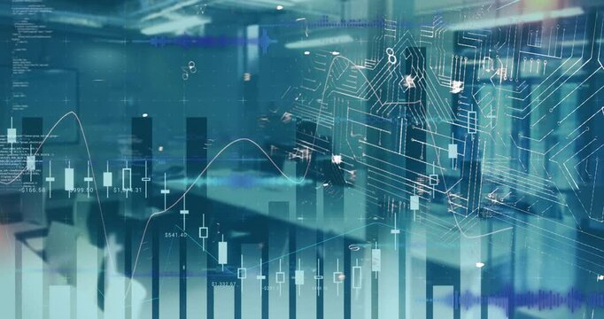 Animation of statistics and financial data processing over city