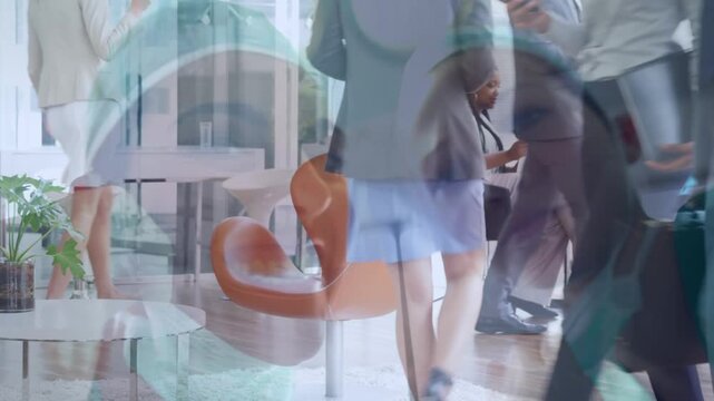 Animation of networks of connections over diverse business people in office