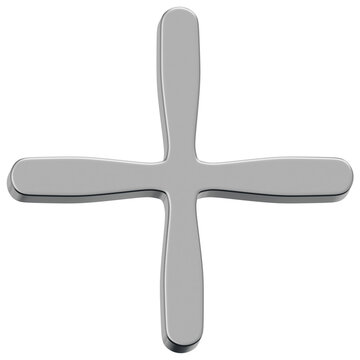 3D Chrome Abstract Bold Plus Cross Shape With Rounded Symmetrical Arms