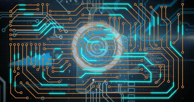 Animation of digital interface with scan scoping over black background
