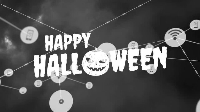 Animation of network of connections over happy halloween