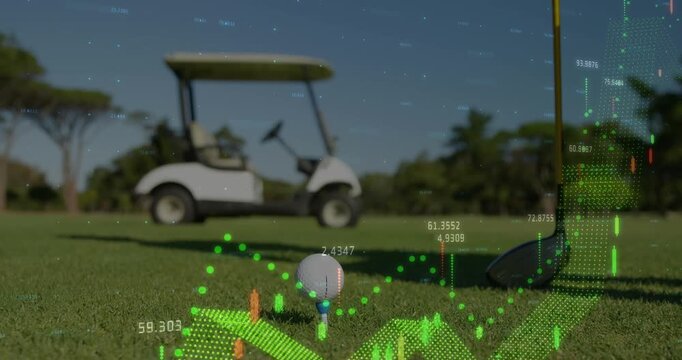 Animation of data processing over golf ball on golf course