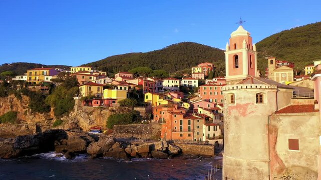 Amazing drone footage over the astonishing landscape of Cinque Terre Italy