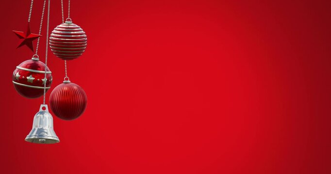 Animation of swinging baubles and bell against red background