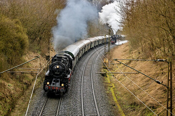 Two historic steam train locomotive 