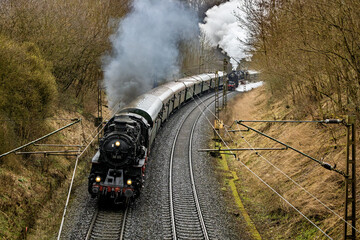 Two historic steam train locomotive 