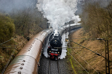 Two historic steam train locomotive 