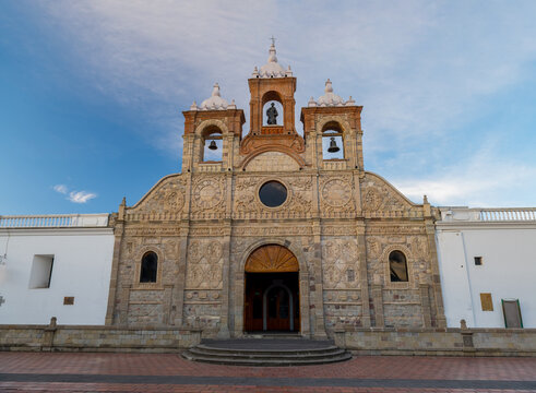 Santa Barbara Cathedral in Riobamba at sunset.