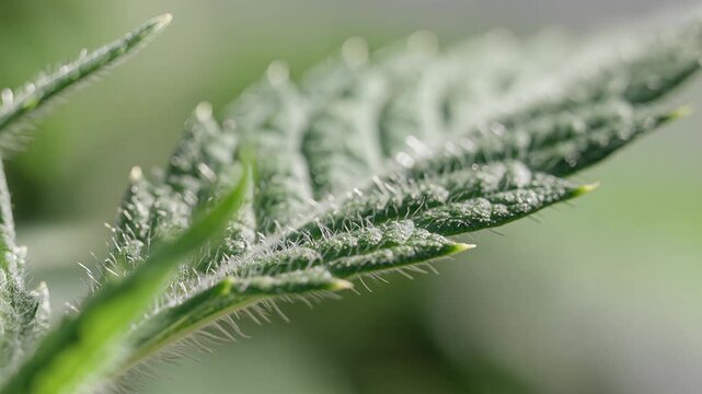 Extreme Macro Close-Up of Cannabis Plant Leaf Trichomes