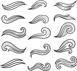 Fototapeta premium Decorative swirl and wave elements with line art