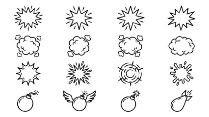 Explosion icon set with burst comic effects smoke blast and dynamic symbols for design © Silhouette Master