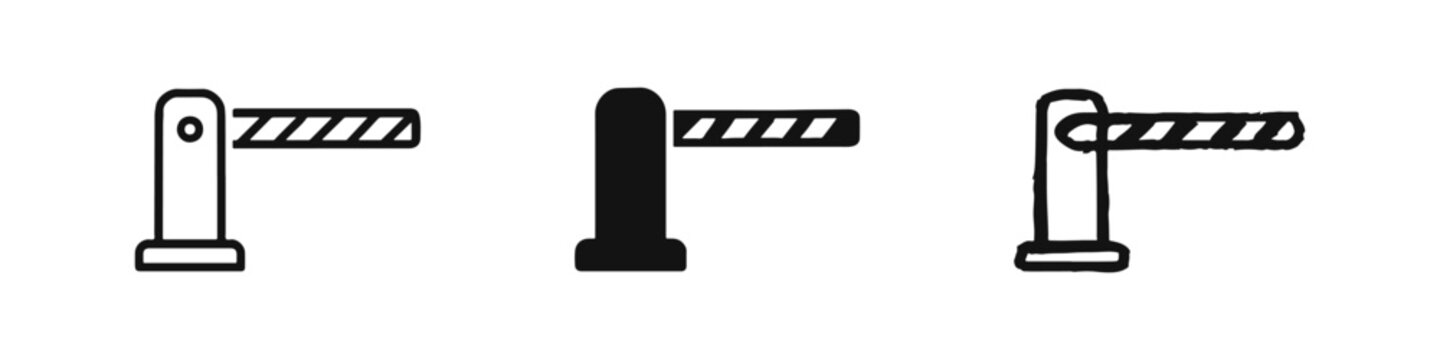 Barrier gate icon set. Access control, security, and parking system symbols.