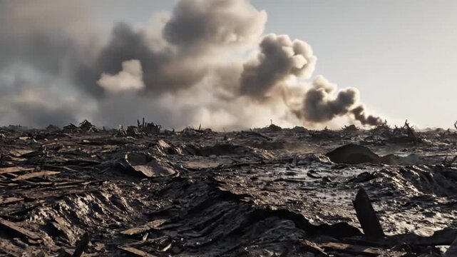 Abandoned Battlefield Covered in Fog with Slow Cinematic Atmospheric Motion Background