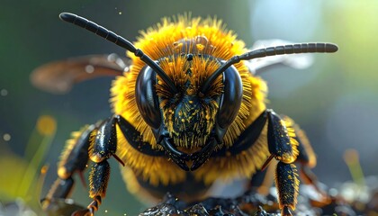 Fototapeta premium Close-up of a Yellow Bee Facing Forward.