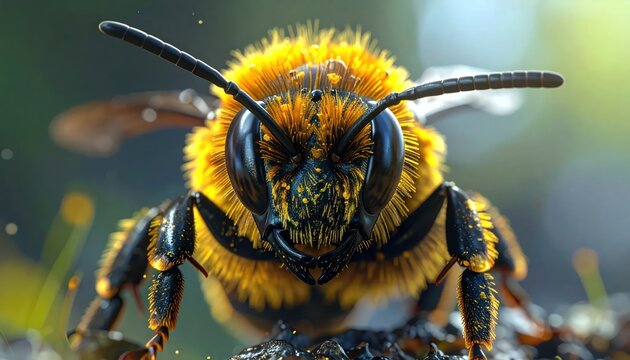 Close-up of a Yellow Bee Facing Forward.