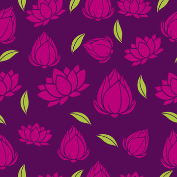 seamless pattern of pink lotus flower and leaf.