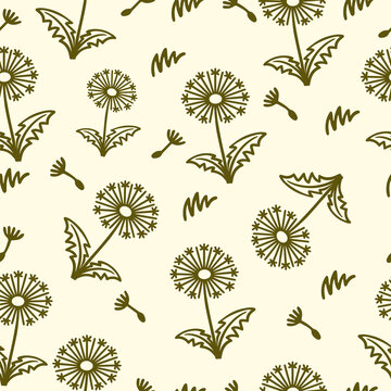  dandelion illustration with thick, clean lines and seeds botanical .