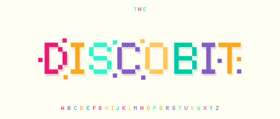 Colorful Arcade Font, 8bit Pixels Alphabet, 16bit pixel Letters, Y2K Modern Typography, Retro Game Logo Headline, Playful Colour Typeface, Fun Kid Type, Vintage Gaming Title Fonts. Vector Typeset © artyway