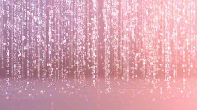 Cyberpunk digital rain background, glowing pink binary code falling in matrix style, futuristic data stream texture for technology concepts