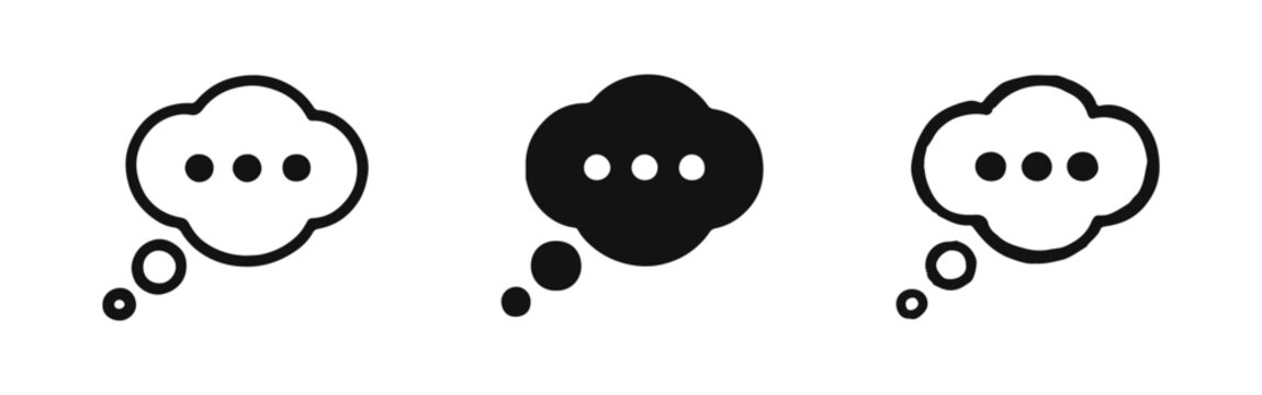Speech bubble icon set. Chat bubble with ellipsis dots, symbolizing messaging, conversation, or communication.