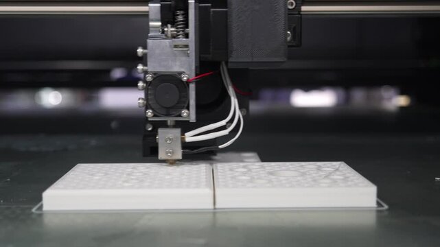 Modern 3D printer printing figure close-up macro