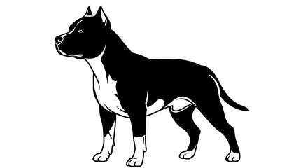 Obraz premium Black and White Pitbull Dog Standing Proudly in Profile.