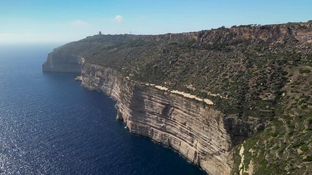 aerial view of Dingli Cliffs, Malta, dramatic limestone cliffs and Mediterranean sea