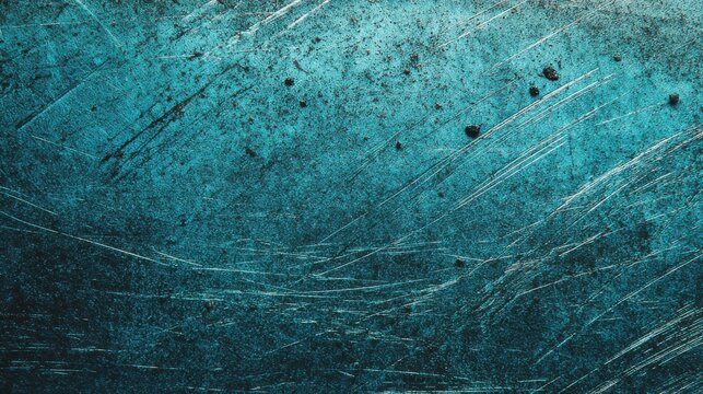 Distressed teal metal texture, scratched turquoise steel background, industrial weathered metallic surface with grunge patina and worn details