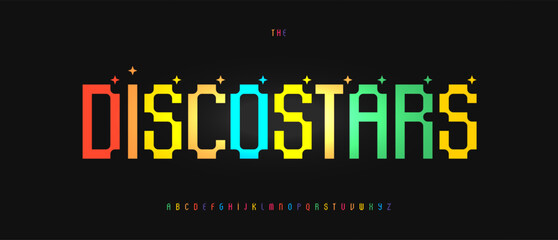 Colorful Arcade Font, 8bit Pixels Alphabet, 16bit pixel Letters, Y2K Modern Typography, Retro Game Logo Headline, Playful Colour Typeface, Fun Kid Type, Vintage Gaming Title Fonts. Vector Typeset