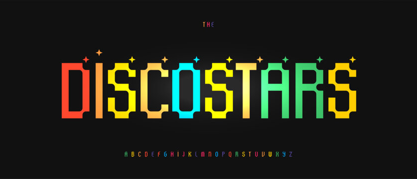 Colorful Arcade Font, 8bit Pixels Alphabet, 16bit pixel Letters, Y2K Modern Typography, Retro Game Logo Headline, Playful Colour Typeface, Fun Kid Type, Vintage Gaming Title Fonts. Vector Typeset