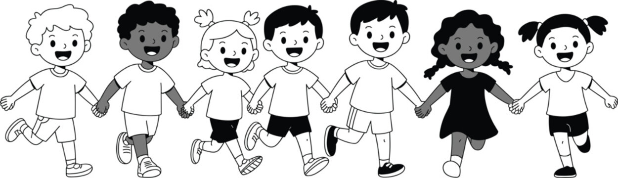 Diverse Group of Children Holding Hands and Running illustration