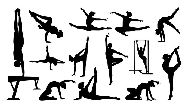 Gymnast silhouette vector set &ndash; bundle of dynamic poses