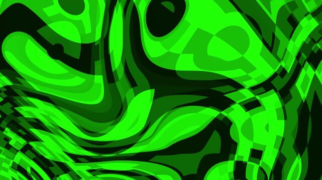 Green abstract background, neon liquid shapes, psychedelic pattern, dark green gradient