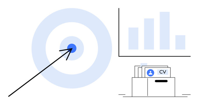 Recruitment concept. Recruitment visuals include CV files, resumes, and analytics for HR strategies. Recruitment aligning hiring goals with performance metrics. For hiring, HR, career growth