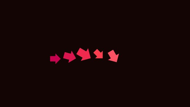 Animated red arrows pointing down, dynamic motion graphics of directional pointers, flat design arrow icons for business presentations and UI