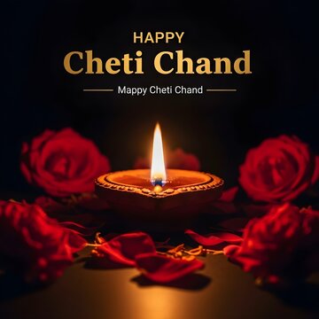 Happy cheti chand celebrating the sindhi new year with light and flowers