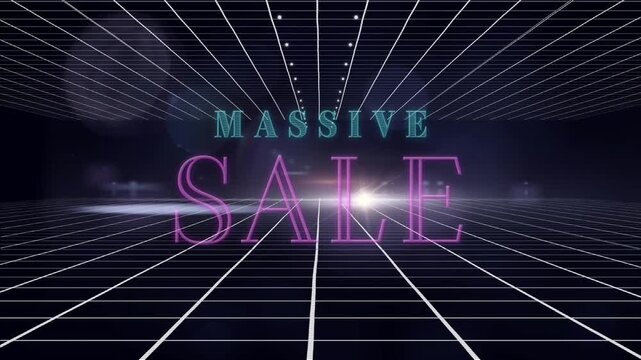 Animation of massive sale over grid on dark background